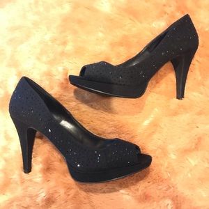 Sparkly black heels with peep toe SIZE 9.5